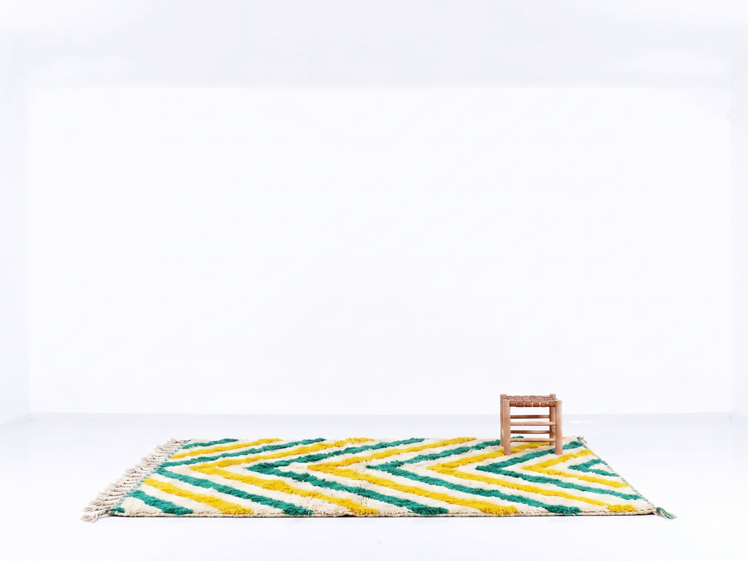 Authentic Custom Beni Ourain Rug  |  Turquoise &amp; Yellow Zigzag