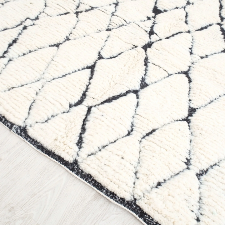 Authentic Custom Beni Ourain Rug  | Cream &amp; Charcoal Geometric Shag