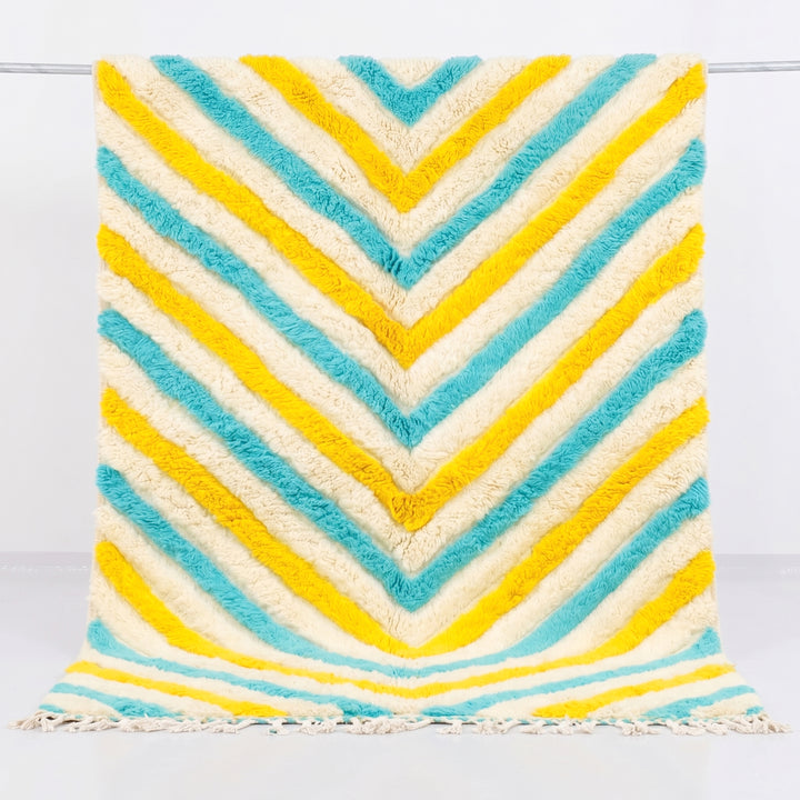 Authentic Custom Beni Ourain Rug  |  Turquoise &amp; Yellow Zigzag