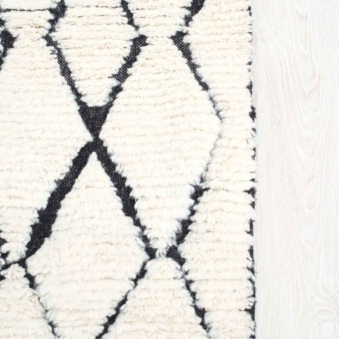 Authentic Custom Beni Ourain Rug  | Cream &amp; Charcoal Geometric Shag