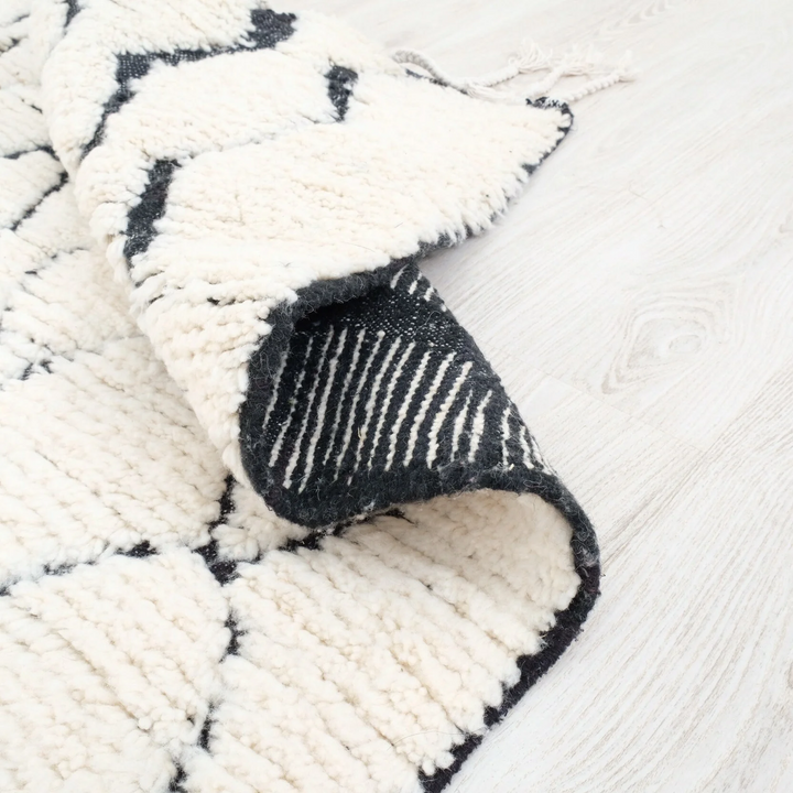 Authentic Custom Beni Ourain Rug  | Cream &amp; Charcoal Geometric Shag