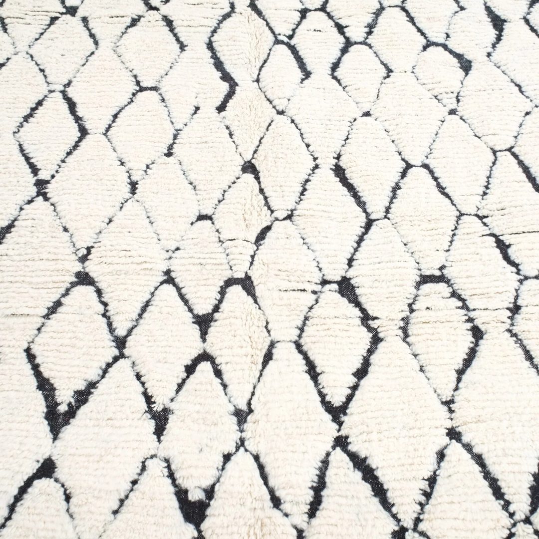 Authentic Custom Beni Ourain Rug  | Cream &amp; Charcoal Geometric Shag