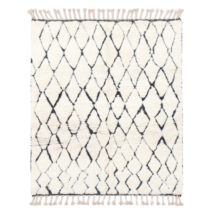 Authentic Custom Beni Ourain Rug  | Cream &amp; Charcoal Geometric Shag