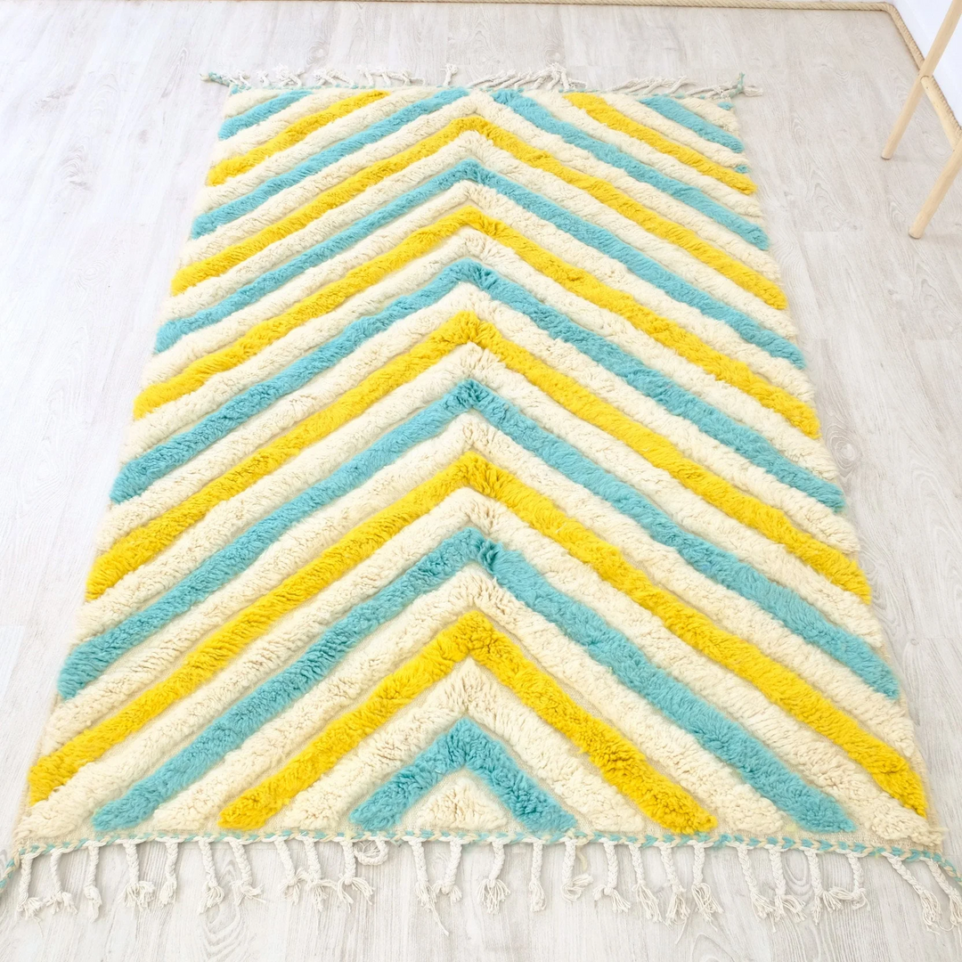 Authentic Custom Beni Ourain Rug  |  Turquoise &amp; Yellow Zigzag