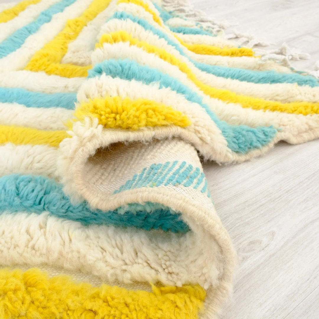 Authentic Custom Beni Ourain Rug  |  Turquoise &amp; Yellow Zigzag