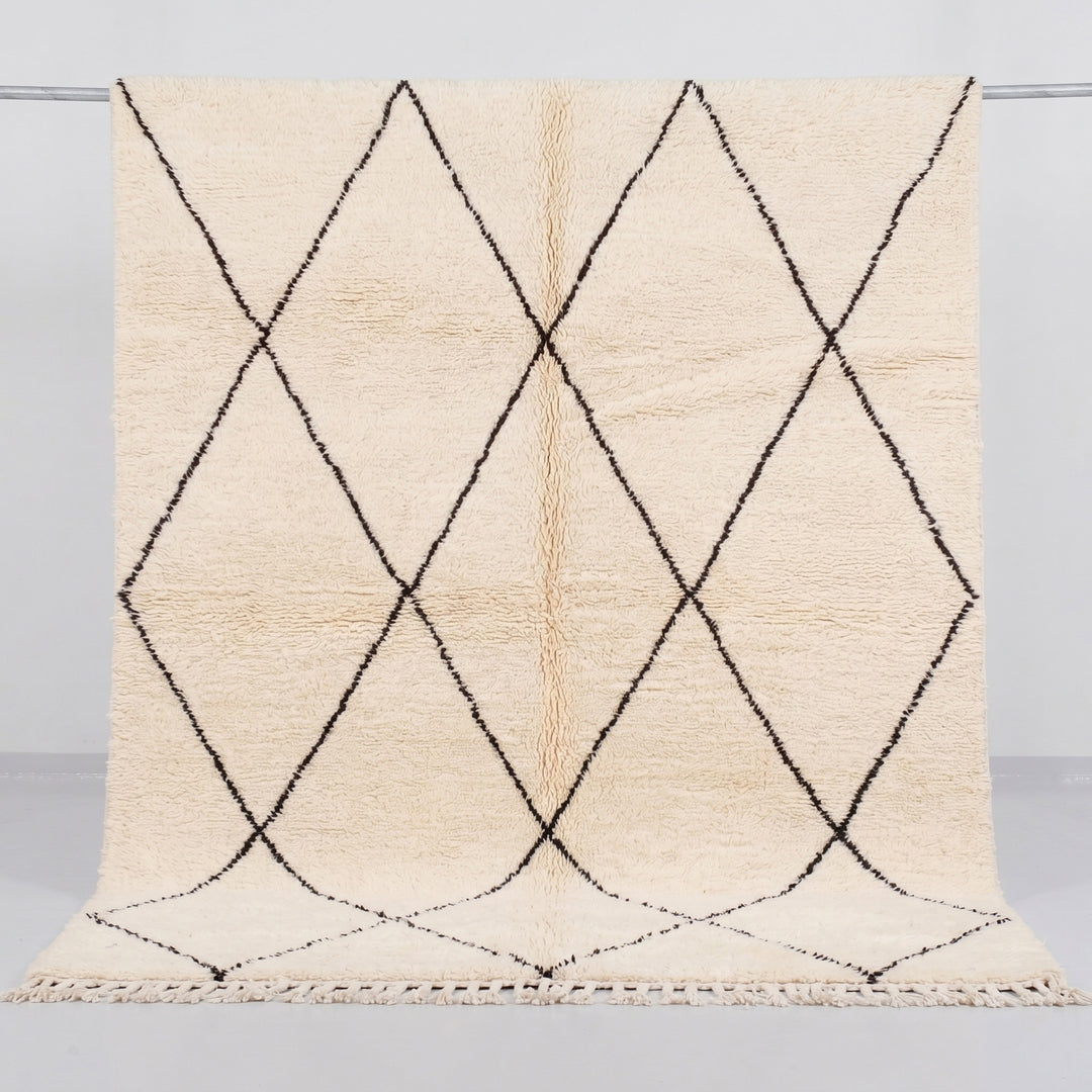 Authentic Custom Beni Ourain Rug | Cream &amp; Charcoal Minimalist Geometric Shag