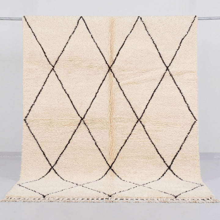 Authentic Custom Beni Ourain Rug | Cream &amp; Charcoal Minimalist Geometric Shag