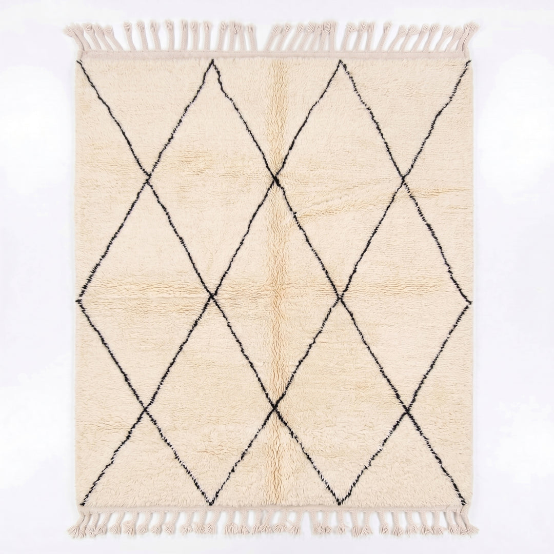 Custom Beni Ourain Rug | Cream &amp; Charcoal Minimalist Geometric Shag