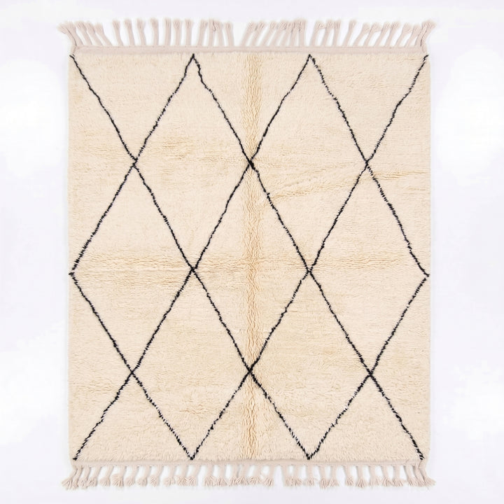Custom Beni Ourain Rug | Cream &amp; Charcoal Minimalist Geometric Shag
