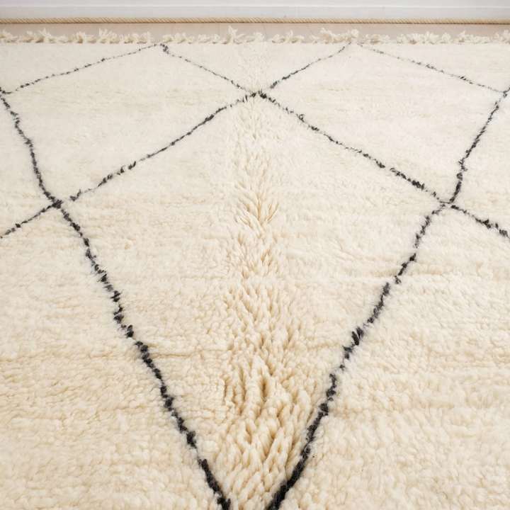 Authentic Custom Beni Ourain Rug | Cream &amp; Charcoal Minimalist Geometric Shag
