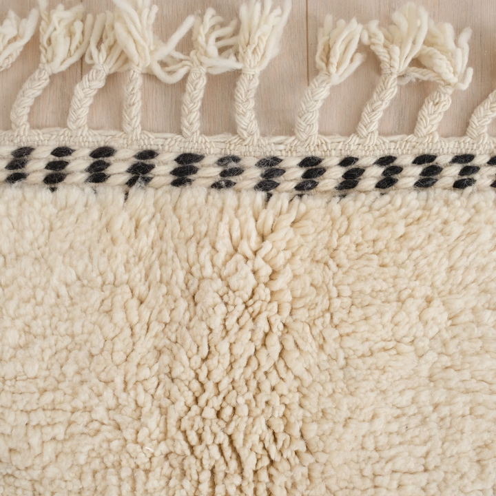 Authentic Custom Beni Ourain Rug | Cream &amp; Charcoal Minimalist Geometric Shag