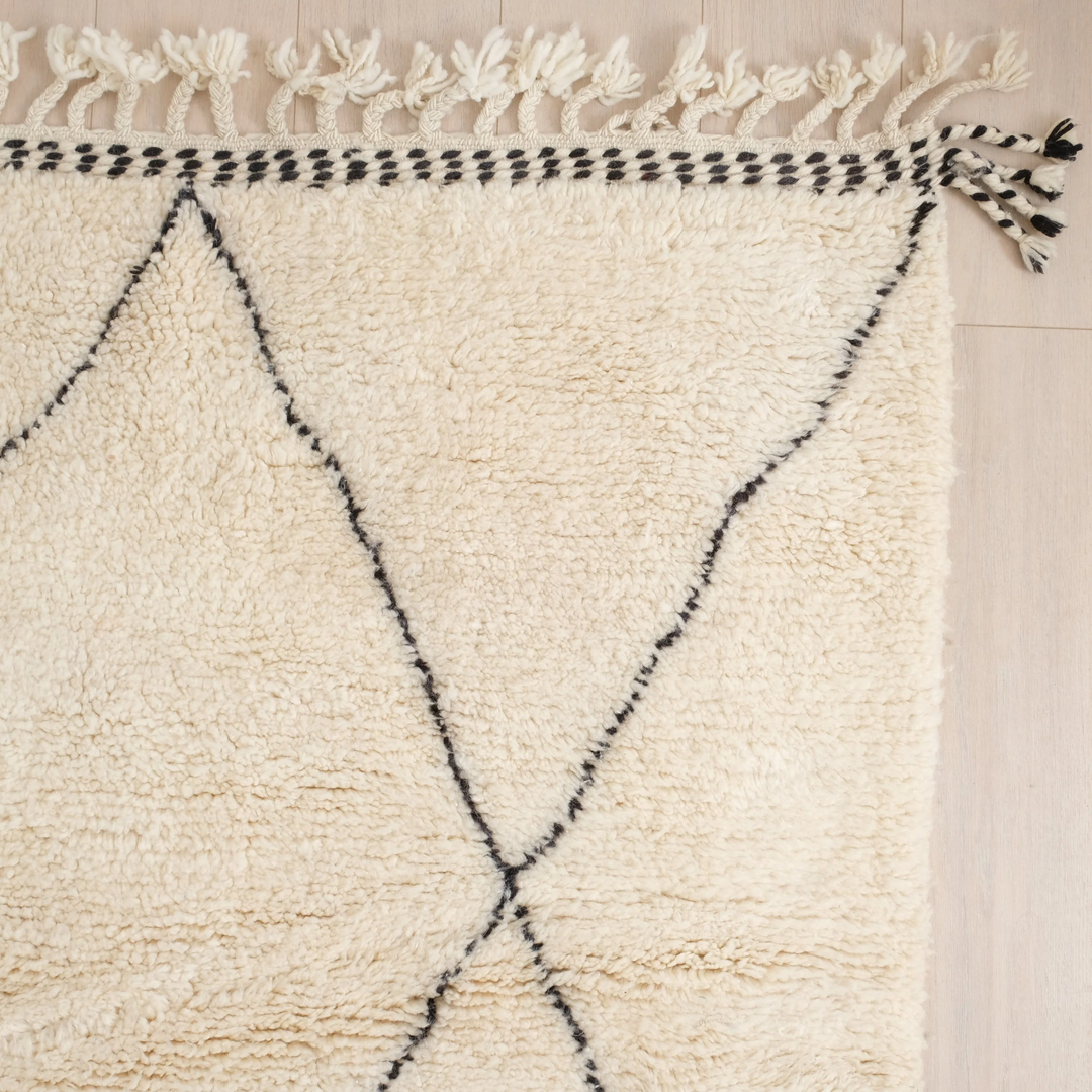 Authentic Custom Beni Ourain Rug | Cream &amp; Charcoal Minimalist Geometric Shag