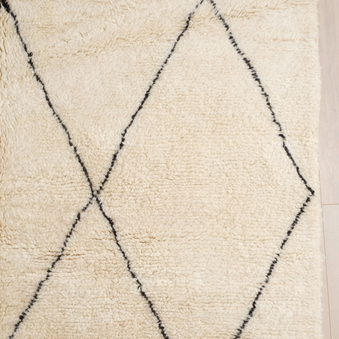 Authentic Custom Beni Ourain Rug | Cream &amp; Charcoal Minimalist Geometric Shag
