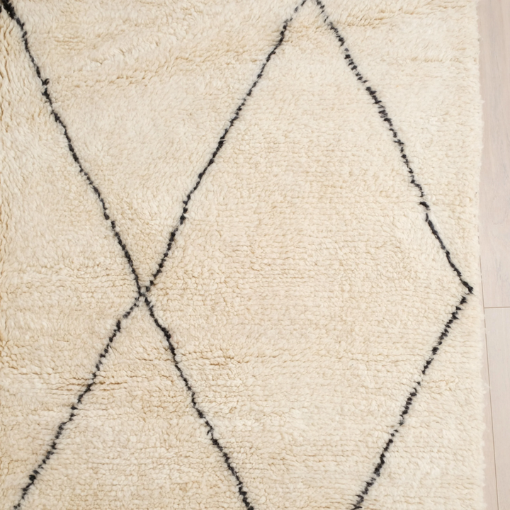 Authentic Custom Beni Ourain Rug | Cream &amp; Charcoal Minimalist Geometric Shag