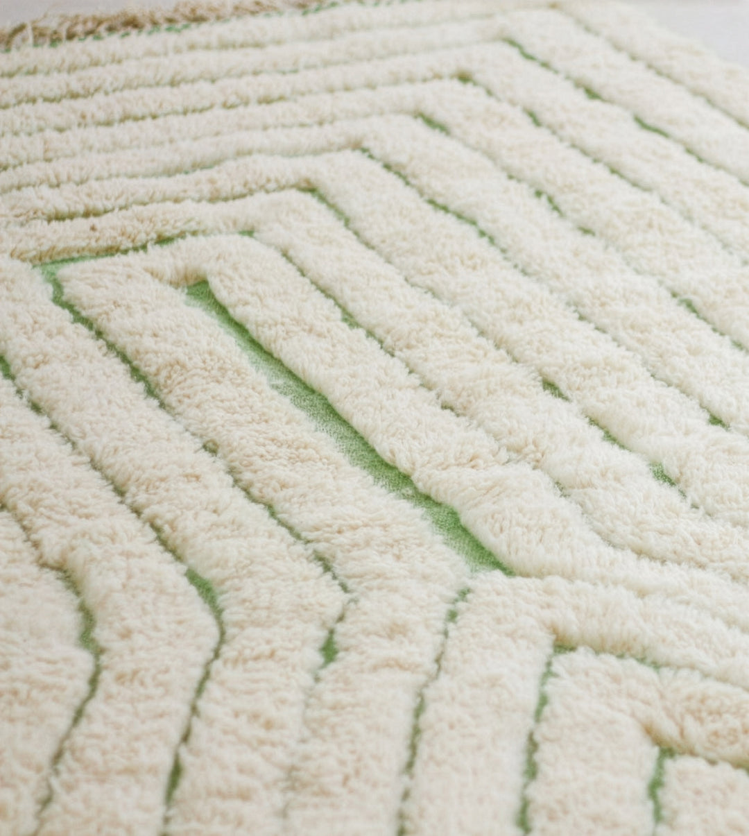Custom Beni Ourain Rug | Cream &amp; Sage Green Geometric Linear Pattern