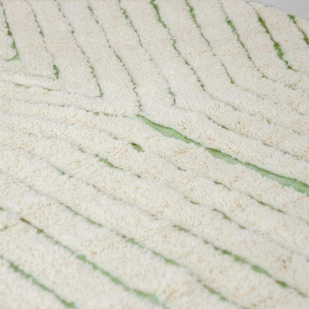 Custom Beni Ourain Rug | Cream &amp; Sage Green Geometric Linear Pattern