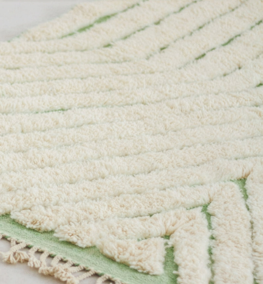 Custom Beni Ourain Rug | Cream &amp; Sage Green Geometric Linear Pattern