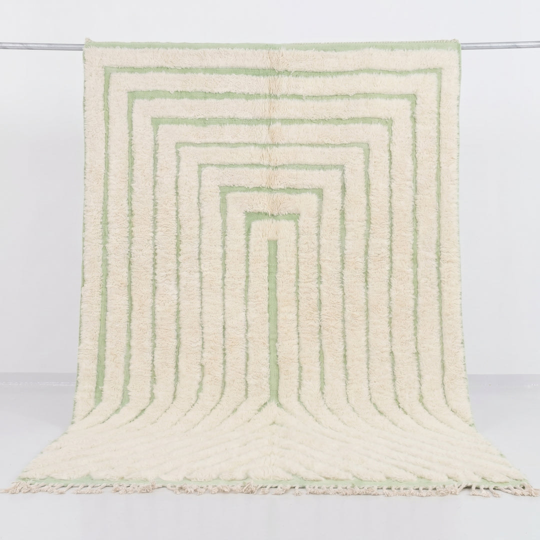 Custom Beni Ourain Rug | Cream &amp; Sage Green Geometric Linear Pattern