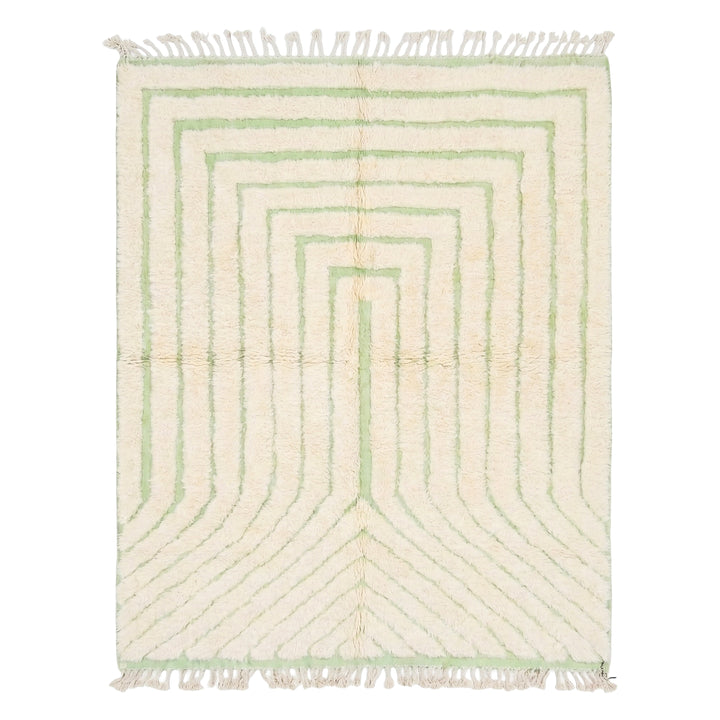 Custom Beni Ourain Rug | Cream &amp; Sage Green Geometric Linear Pattern