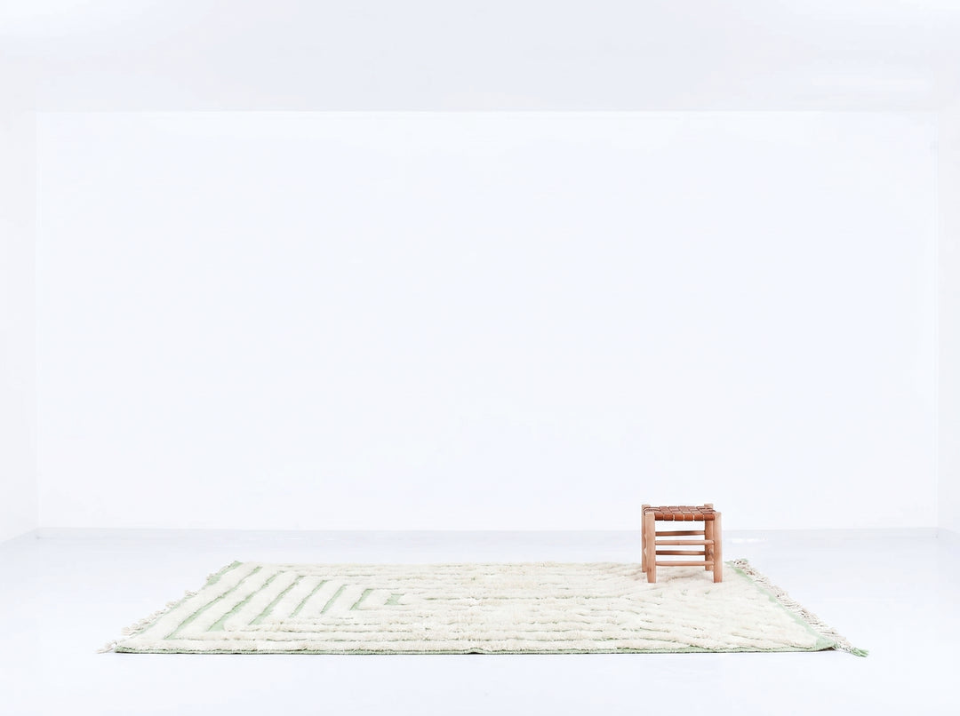 Custom Beni Ourain Rug | Cream &amp; Sage Green Geometric Linear Pattern