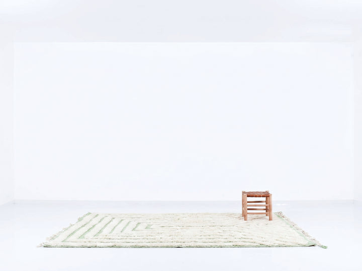 Custom Beni Ourain Rug | Cream &amp; Sage Green Geometric Linear Pattern