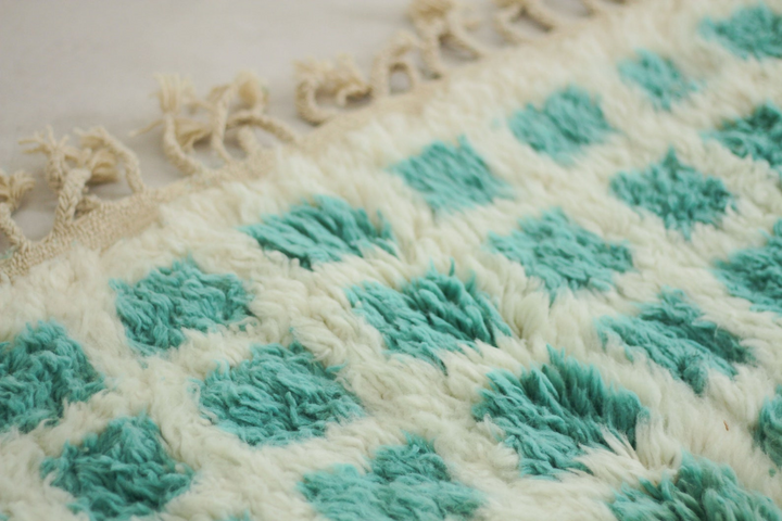 Custom Beni Ourain Rug | Cream &amp; Teal Green Geometric Grid