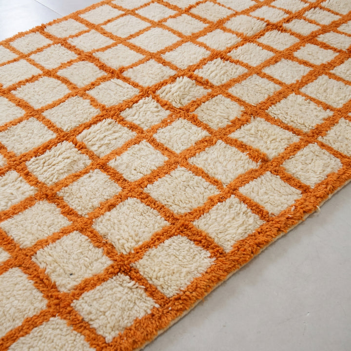 Custom Beni Ourain Rug | Cream &amp; Vibrant Orange Geometric Grid