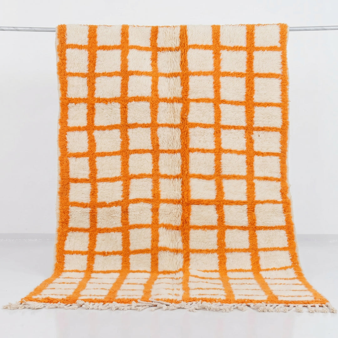 Custom Beni Ourain Rug | Cream &amp; Vibrant Orange Geometric Grid