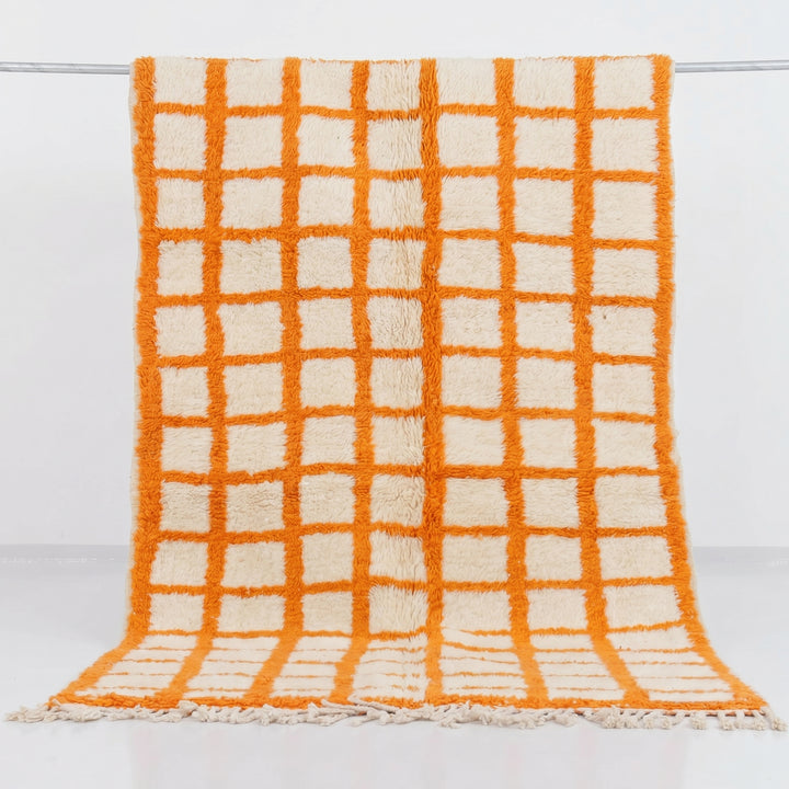 Custom Beni Ourain Rug | Cream &amp; Vibrant Orange Geometric Grid