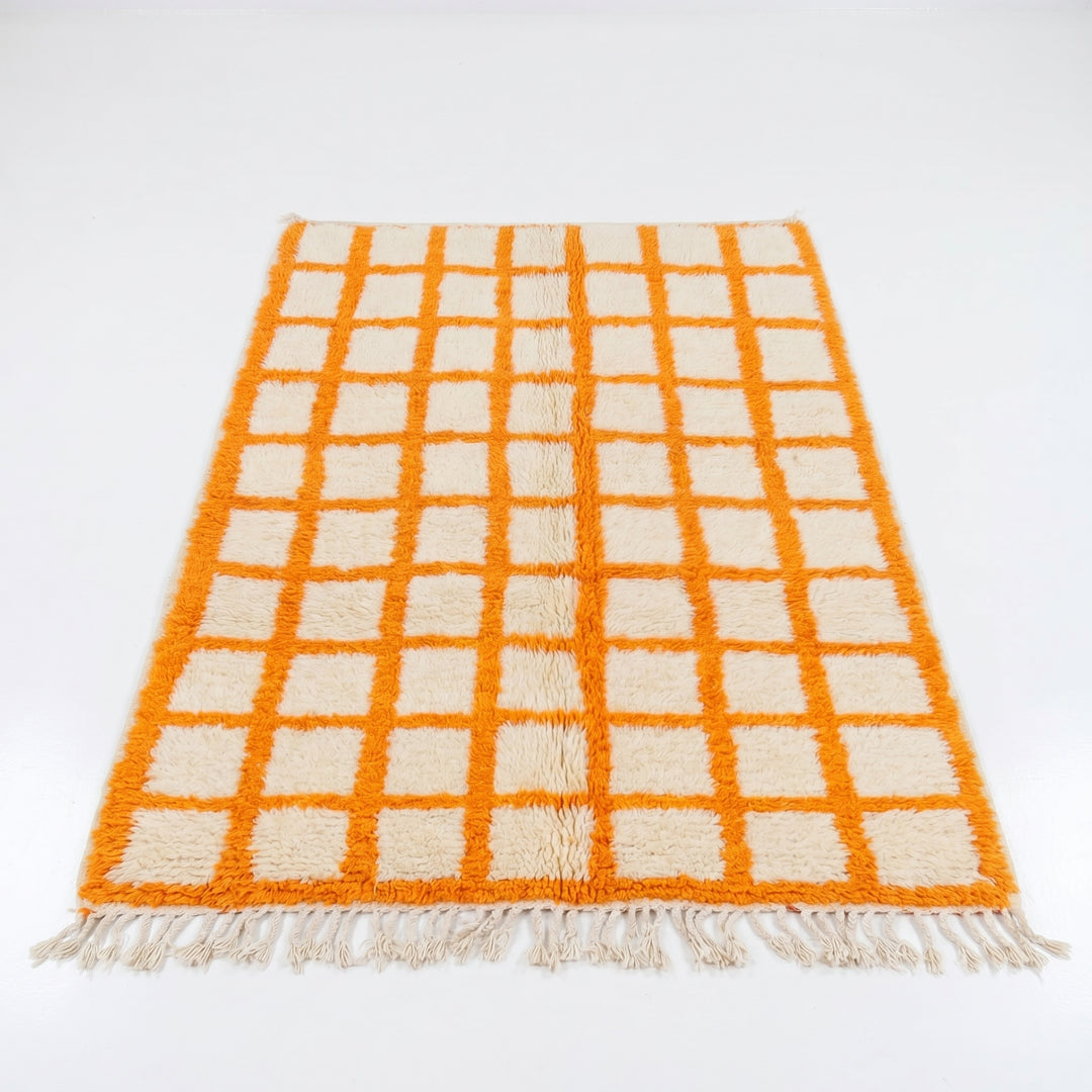 Custom Beni Ourain Rug | Cream &amp; Vibrant Orange Geometric Grid