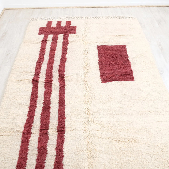 Custom Moroccan Round Rug – Deep Red Abstract Motif