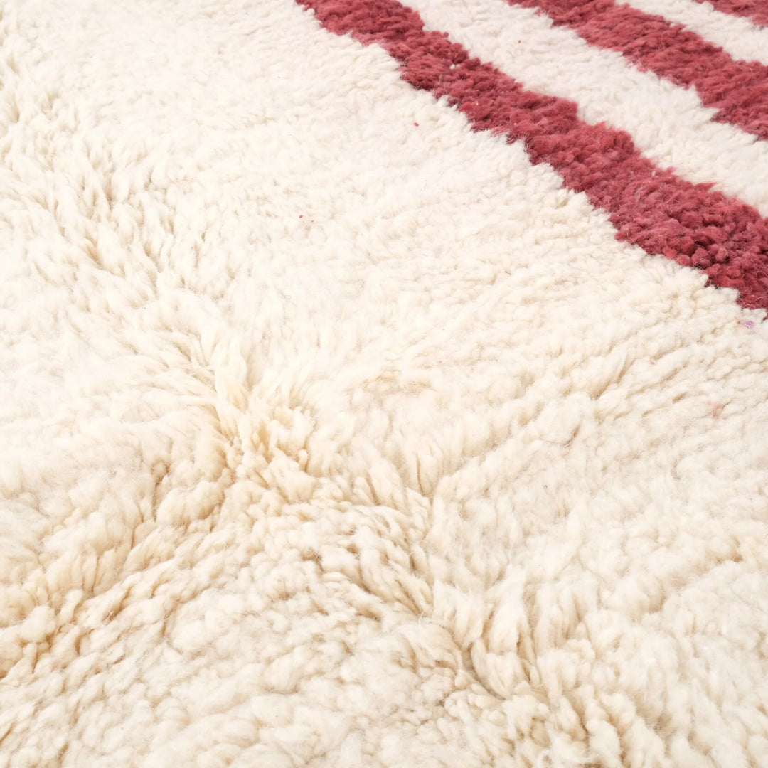 Beni Ourain Moroccan Runner Rug – Deep Red Abstract Motif