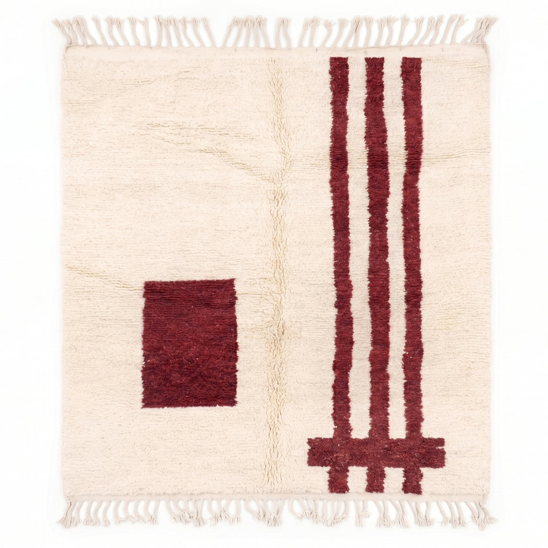Authentic Custom Beni Ourain Rug | Deep Red Abstract Motif