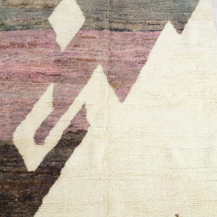 Tapis marocain rond sur mesure – Rose poudré et tons olive et terre