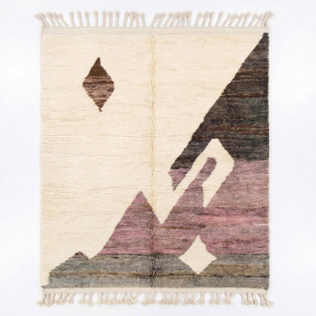 Tapis Beni Ourain sur mesure | Rose poudré et tons olive et terreux