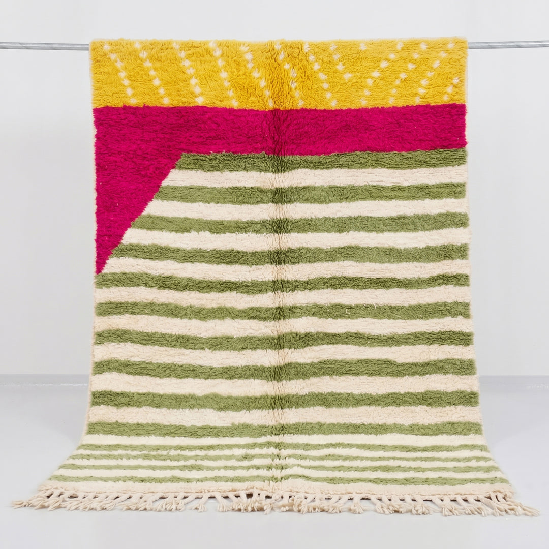 Custom Beni Ourain Rug | Eclectic Stripe &amp; Color Block Shag