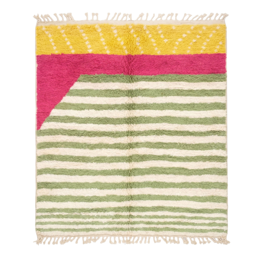 Custom Beni Ourain Rug | Eclectic Stripe &amp; Color Block Shag