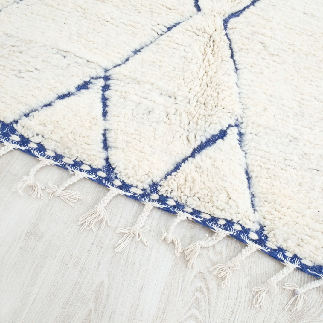 Beni Ourain Moroccan Runner Rug – Minimalist Blue Diamond Motif