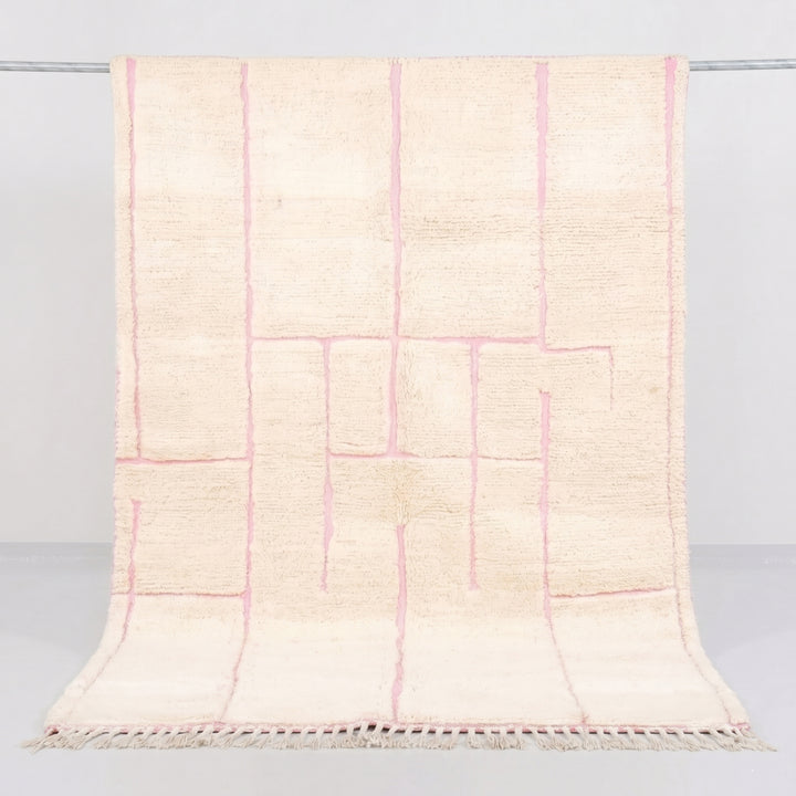 Authentic Custom Beni Ourain Rug | Cream &amp; Pink Modern Geometric Maze