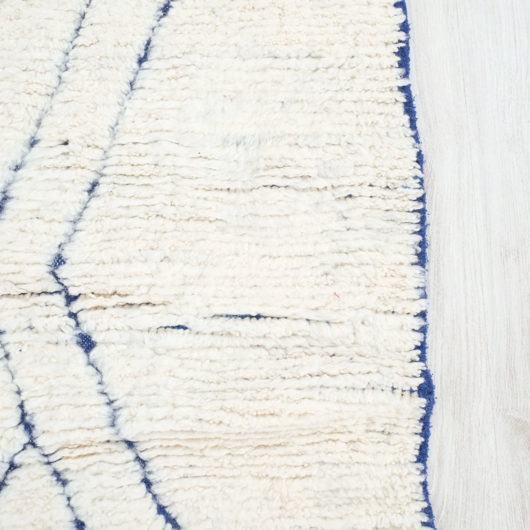 Beni Ourain Moroccan Runner Rug – Minimalist Blue Diamond Motif