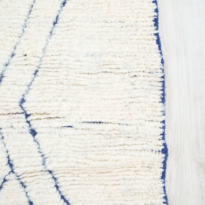 Beni Ourain Moroccan Runner Rug – Minimalist Blue Diamond Motif