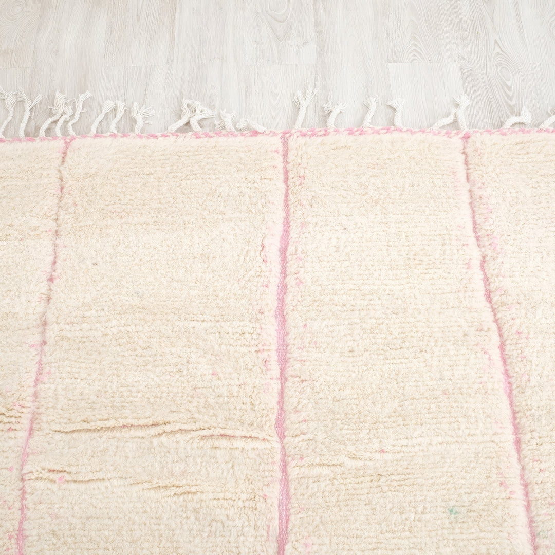 Authentic Custom Beni Ourain Rug | Cream &amp; Pink Modern Geometric Maze