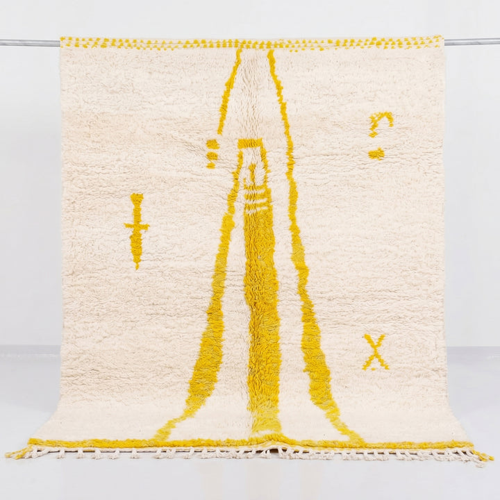 Authentic Custom Beni Ourain Rug | Minimalist Bright Yellow Berber Motif