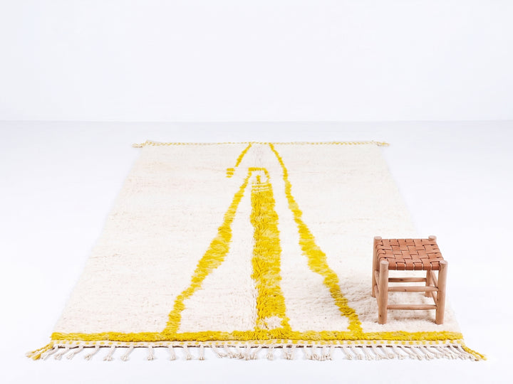 Authentic Custom Beni Ourain Rug | Minimalist Bright Yellow Berber Motif