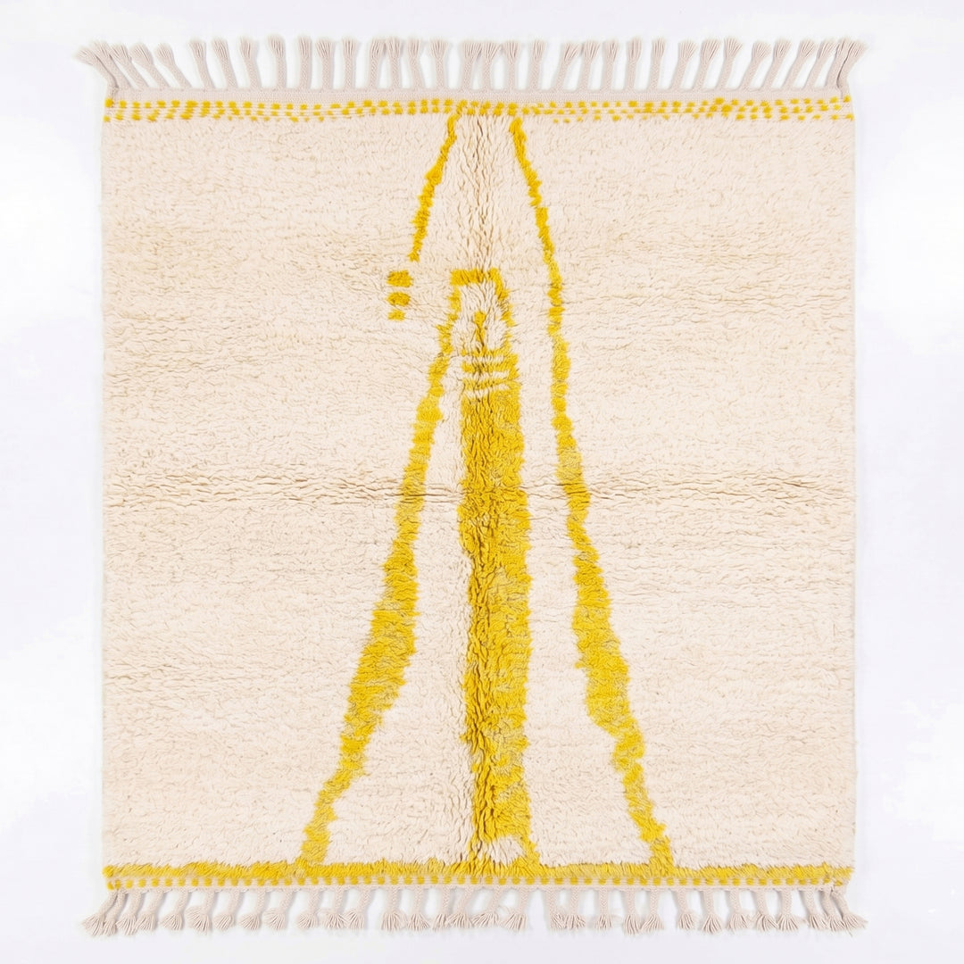 Authentic Custom Beni Ourain Rug | Minimalist Bright Yellow Berber Motif