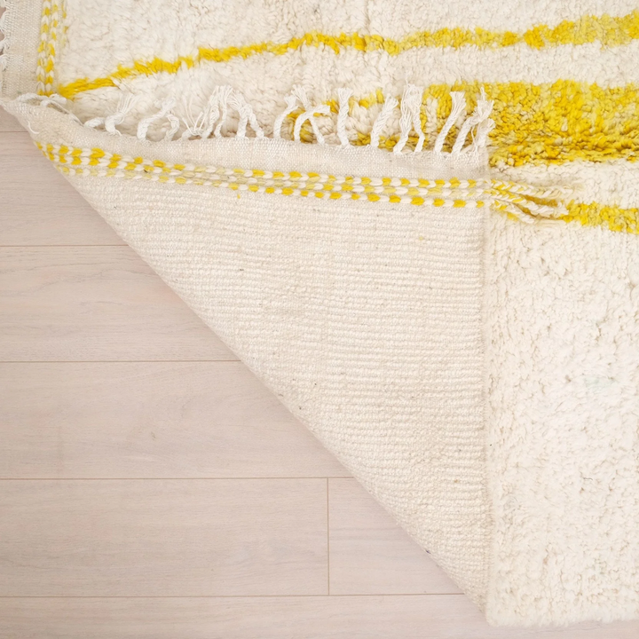 Authentic Custom Beni Ourain Rug | Minimalist Bright Yellow Berber Motif
