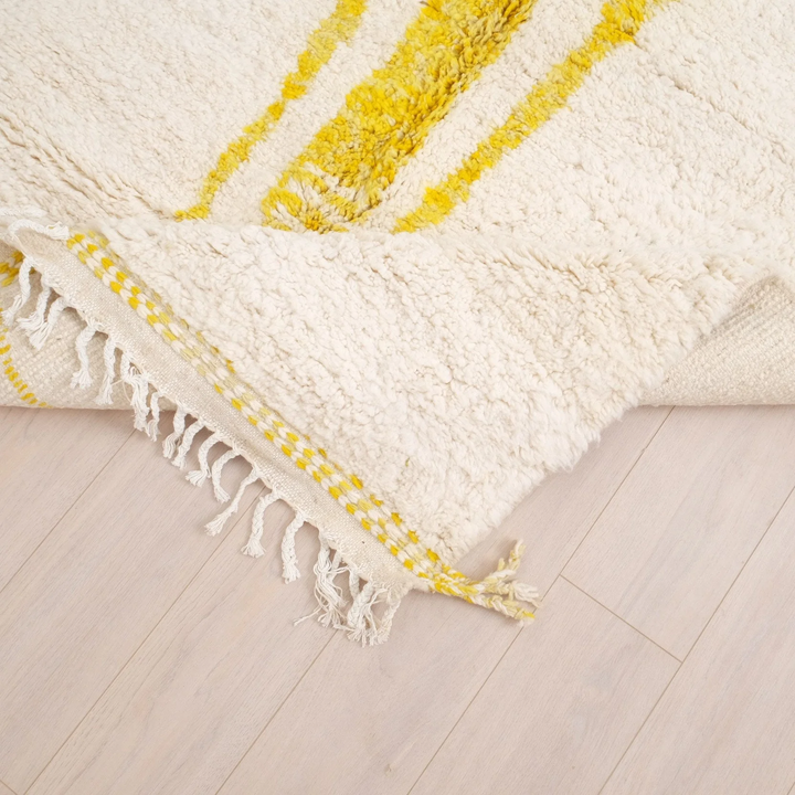 Authentic Custom Beni Ourain Rug | Minimalist Bright Yellow Berber Motif
