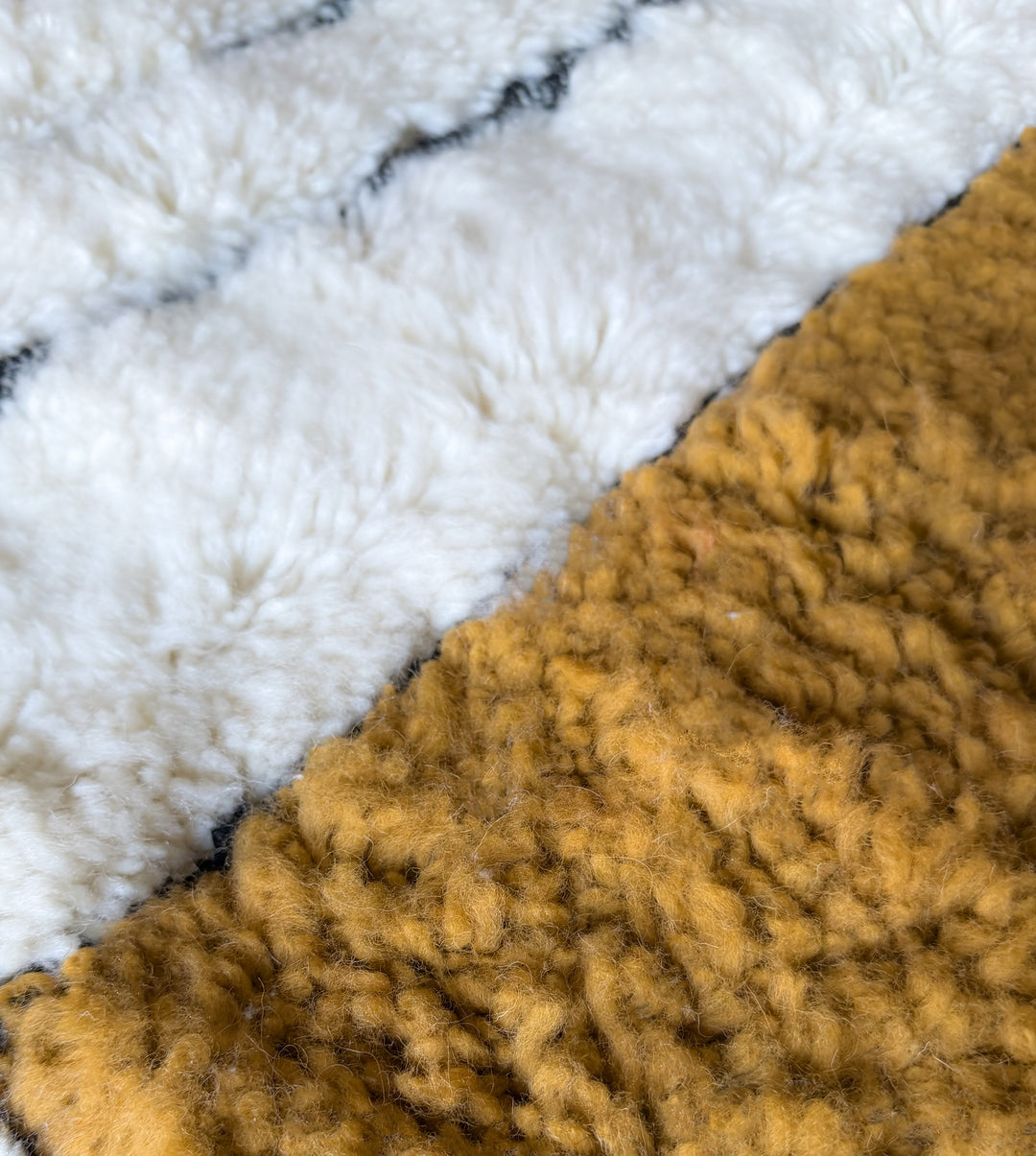 Authentic Custom Beni Ourain Rug | Minimalist Camel Color Block &amp; Black Lines