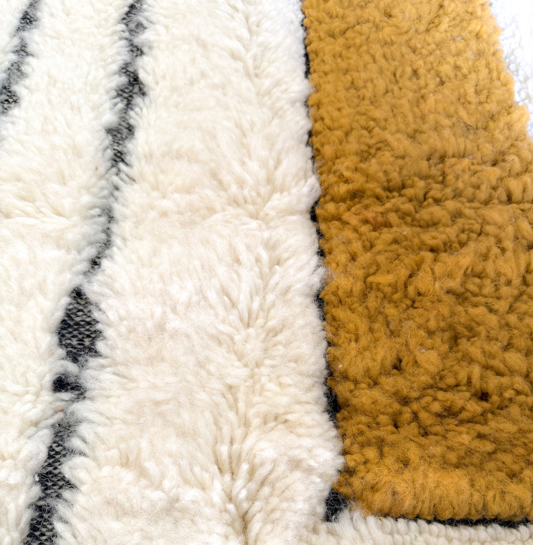 Authentic Custom Beni Ourain Rug | Minimalist Camel Color Block &amp; Black Lines