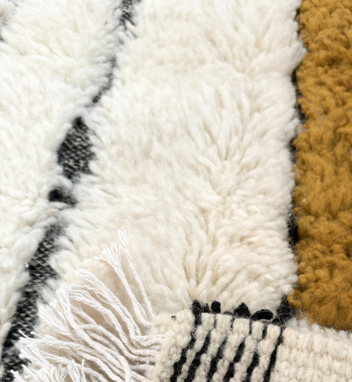 Authentic Custom Beni Ourain Rug | Minimalist Camel Color Block &amp; Black Lines